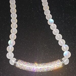 🆕️Magical Aurora Borealis Glass, White Austrian Crystal Boho Style Necklace